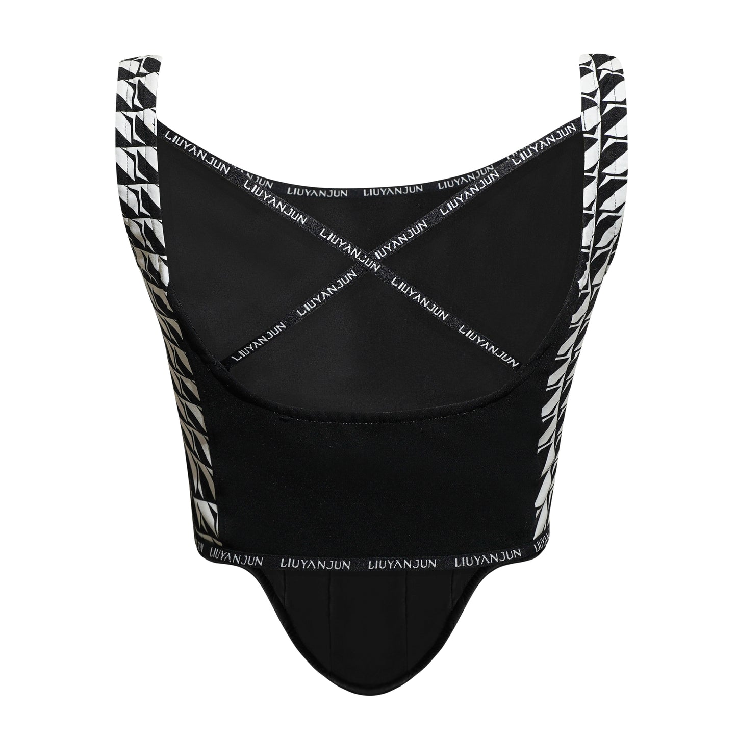 B&W PRINTED CONTRAST CROP TOP WITH CUT-OUTS