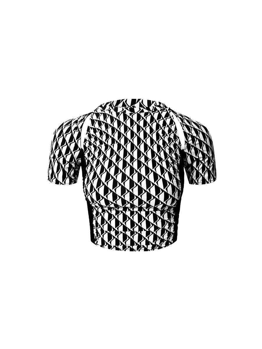 PRINTED TOP WITH CUT-OUT SHOULDERS