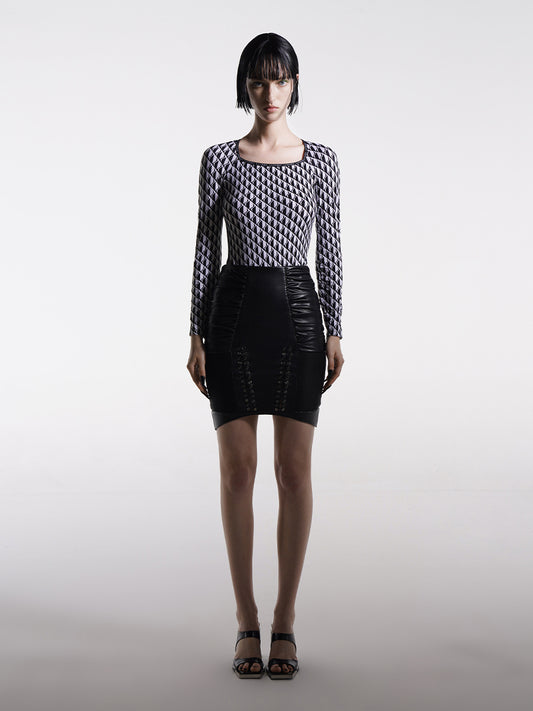 Printed Square-neck Fitted Base Layer Top