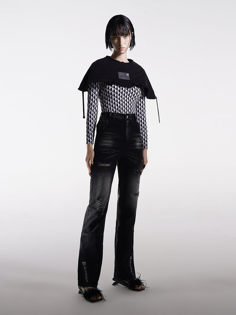 Printed Square-neck Fitted Base Layer Top
