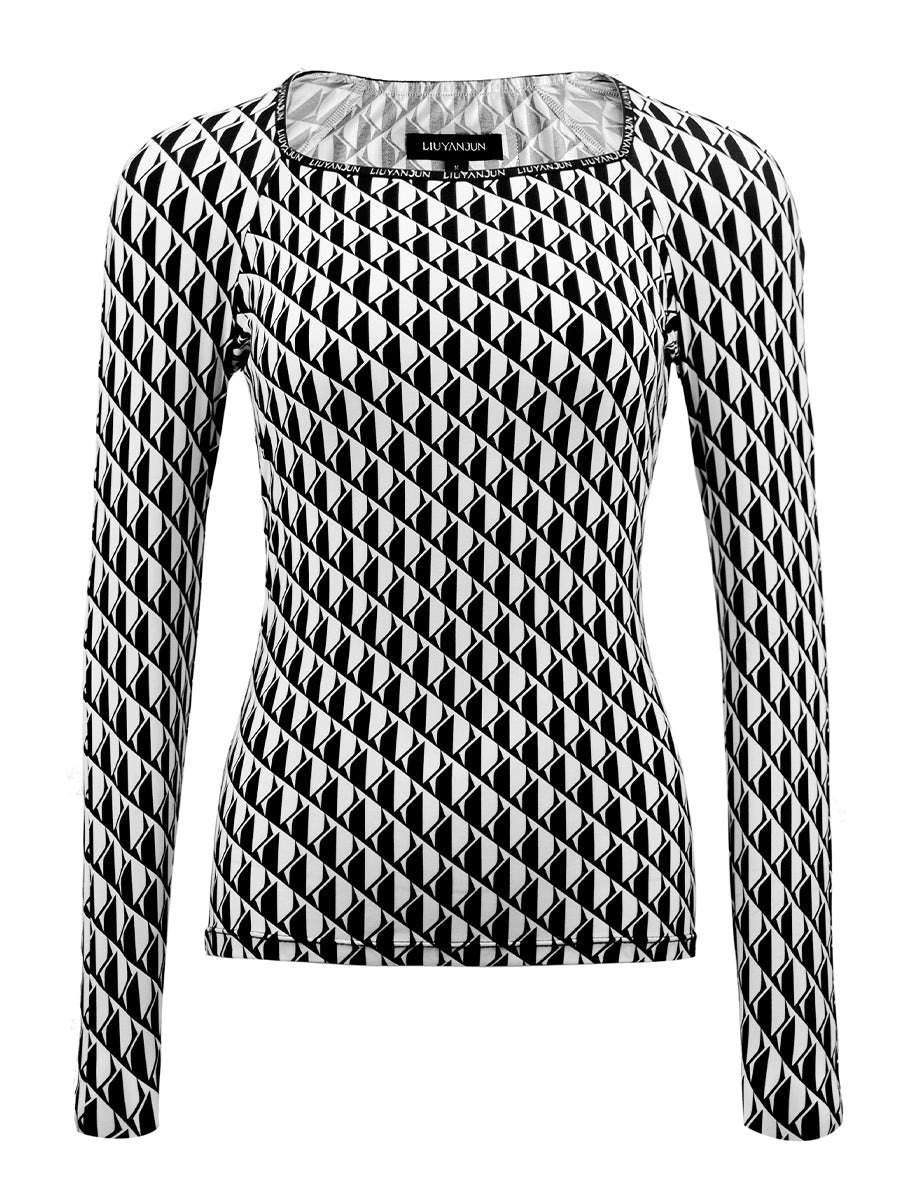 Printed Square-neck Fitted Base Layer Top