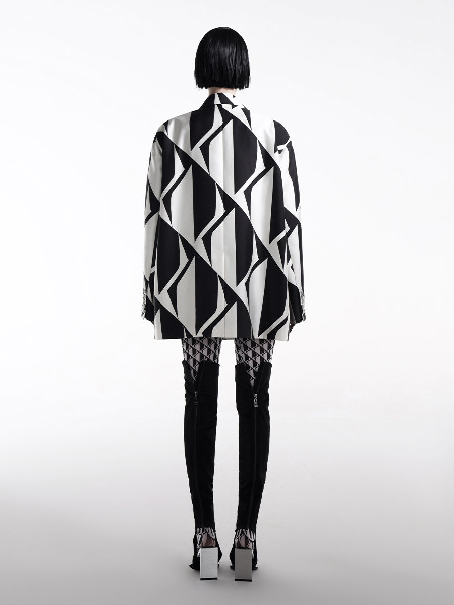 PRINTED DOUBLE-BREASED OVERSIZED BLAZER