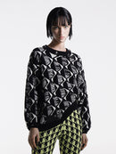 OVERSIZED BLACK PRINTED KNIT SWEATHER