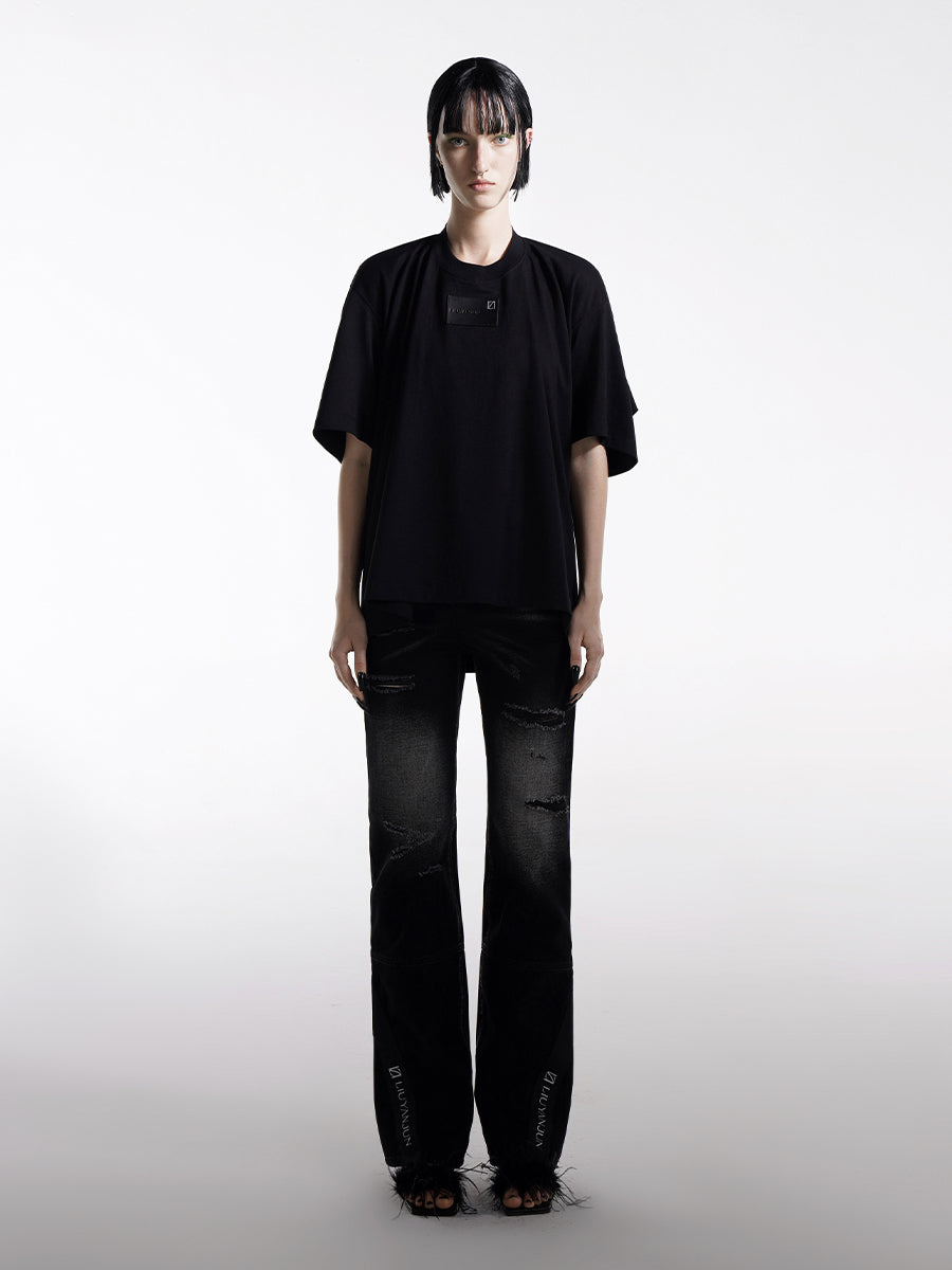 DESTRUCTED T-SHIRT WITH TWO-WAYS WEARING