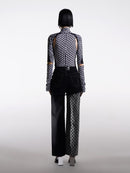 ASYMMETRIC CONTRAST PRINTED WIDE-LEG JEANS