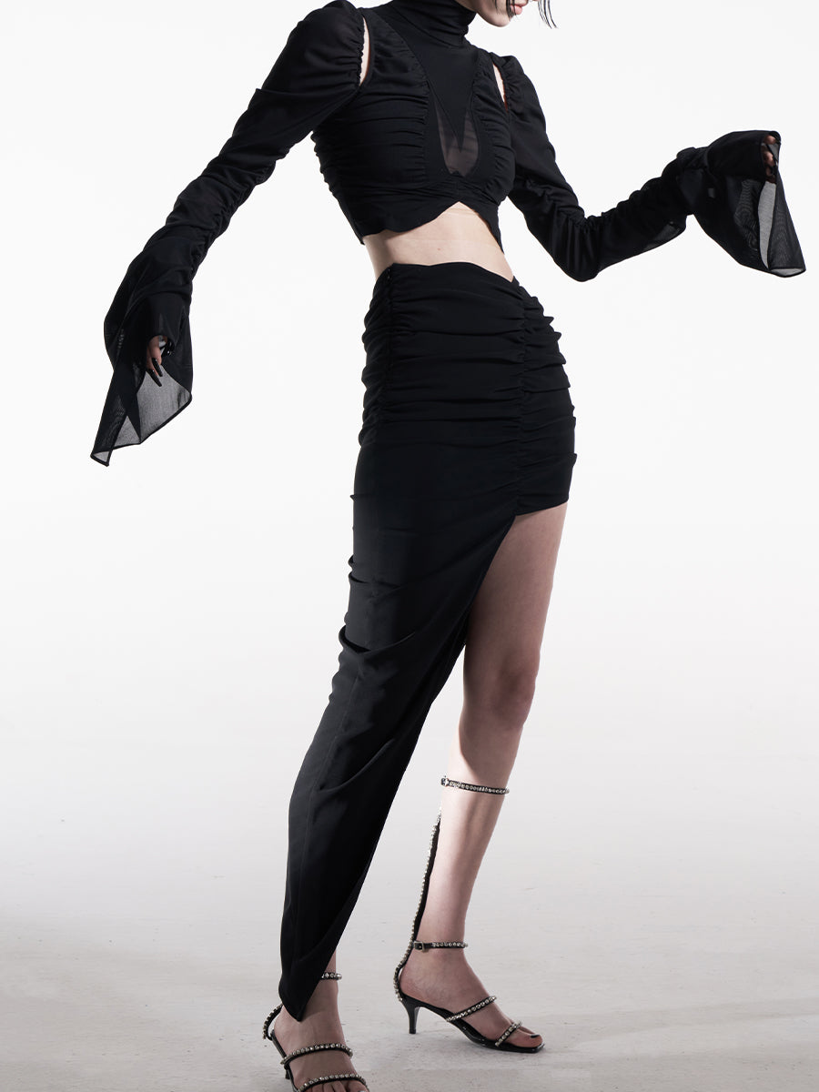 ASYMMETRIC GATHERED SKIRT