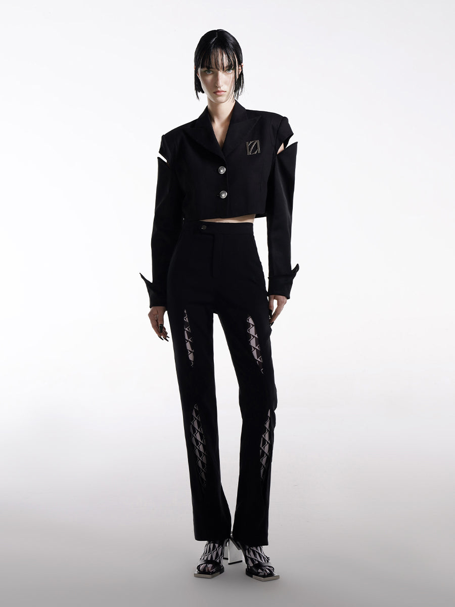 SLIM STRAIGHT PANTS WITH CUT-OUT DETAILS