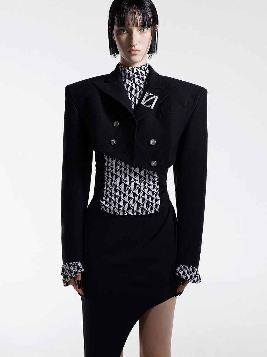 ASYMMETRIC DOUBLE-BREASED CROPPED BLAZER