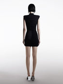 CUT-OUT GATHERED DRESS WITH SHOULDER PAD