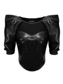 CONTRAST FAUX LEATHER TOP WITH CUT-OUT DETAIL