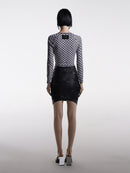 GATHERED FAUX LEATHER PENCIL SKIRT