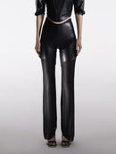 CONTRAST FAUX LEATHER STRAIGHT PANTS
