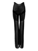 CONTRAST FAUX LEATHER STRAIGHT PANTS