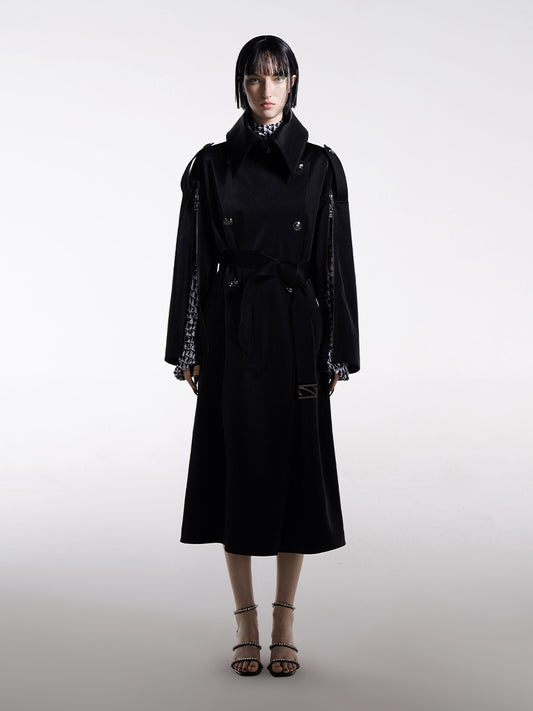 OVERSIZED FAUX LEATHER TRENCH COAT WITH SLIT