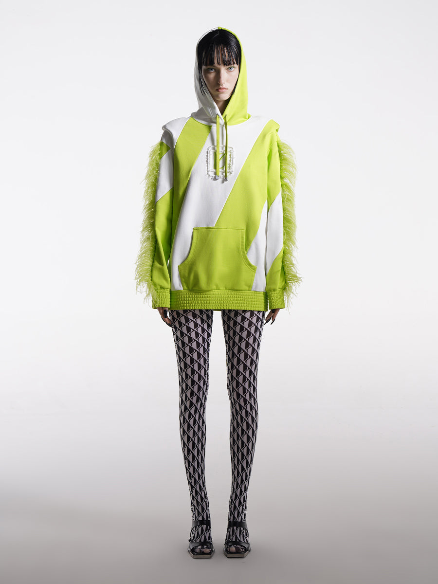 GREEN HOODIE WITH FEATHERS