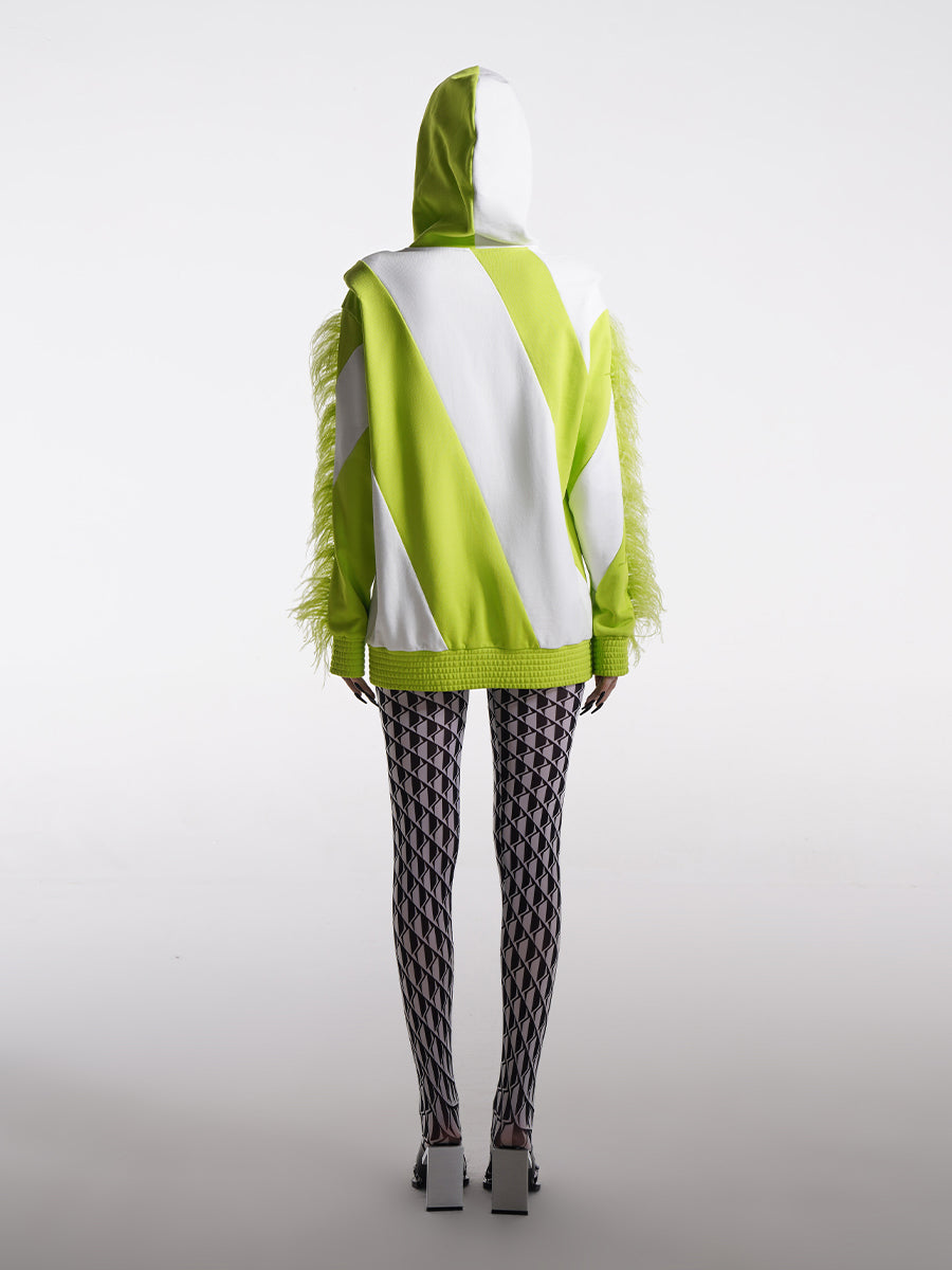 GREEN HOODIE WITH FEATHERS