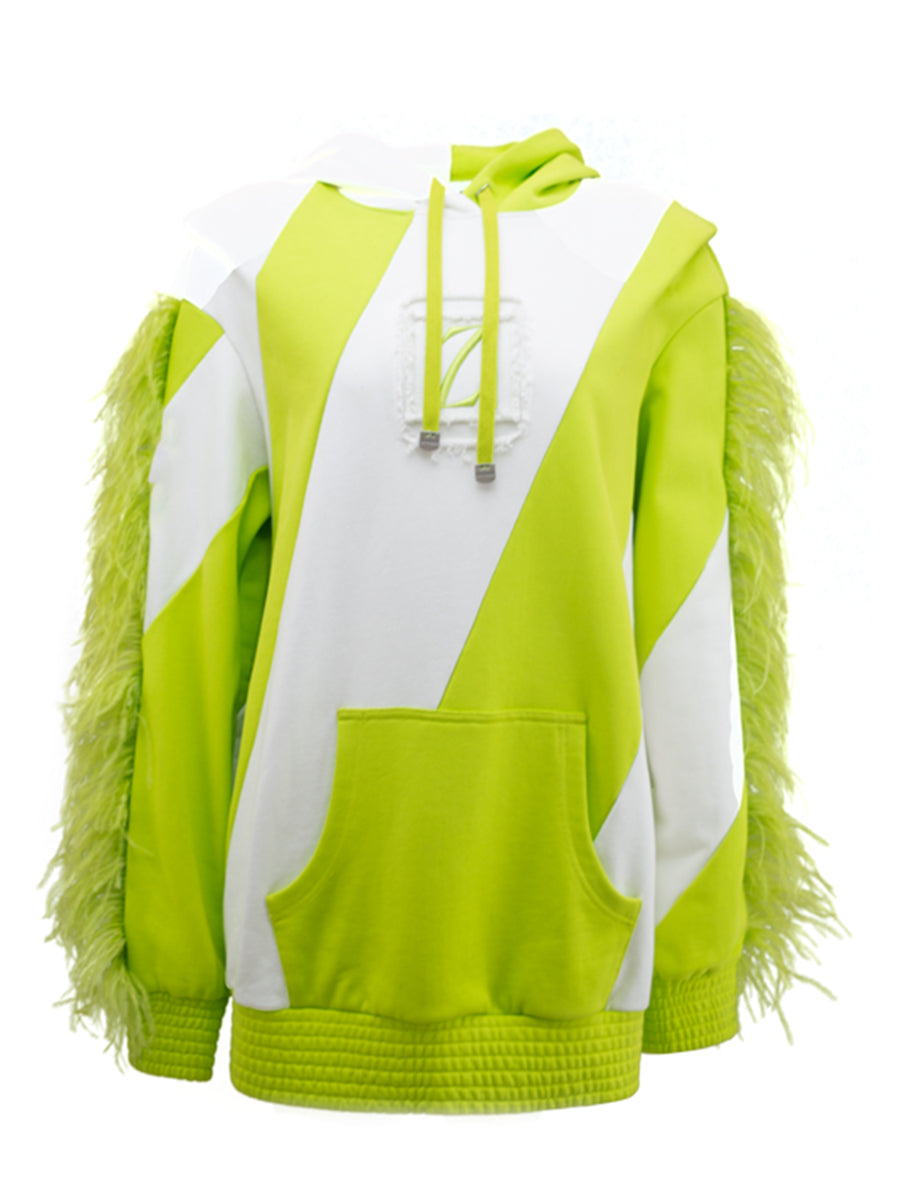 GREEN HOODIE WITH FEATHERS