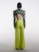 GREEN WIDE-LEG PANTS WITH FEATHERS