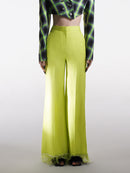 GREEN WIDE-LEG PANTS WITH FEATHERS