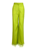 GREEN WIDE-LEG PANTS WITH FEATHERS