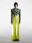 ASYMMETRIC NEON GREEN CHECK CROPPED BLAZER